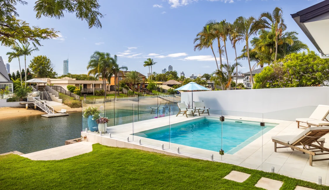 Aesthetic square pool on the gold coast next to river