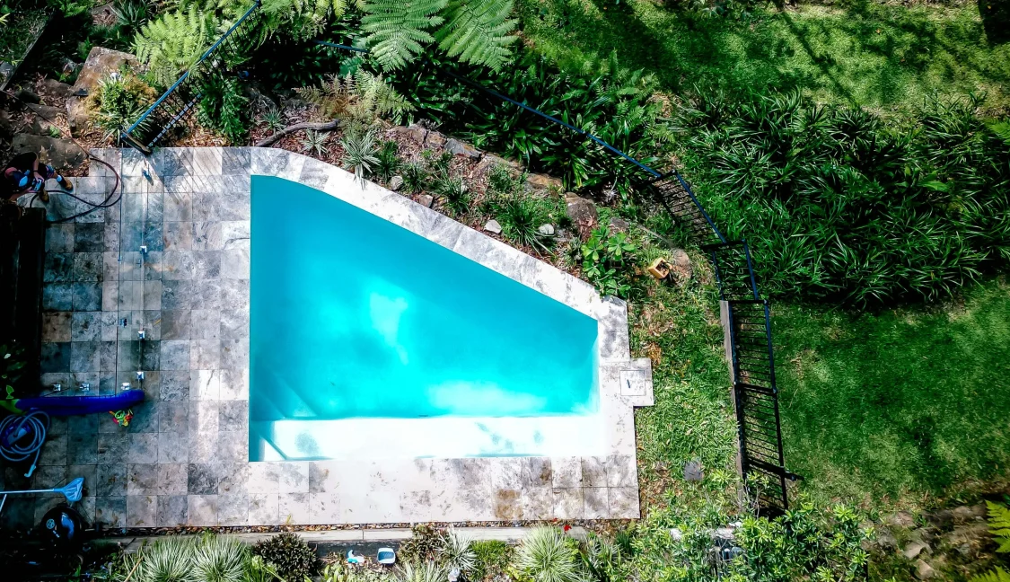 Birds Eye View of curved pool